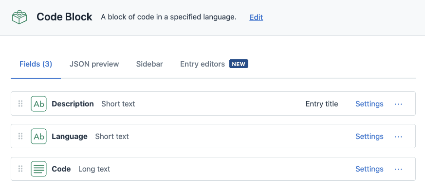 set up block code in contenful
